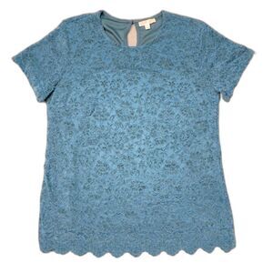 Teddi Rose Teal Scalloped Lace Top M